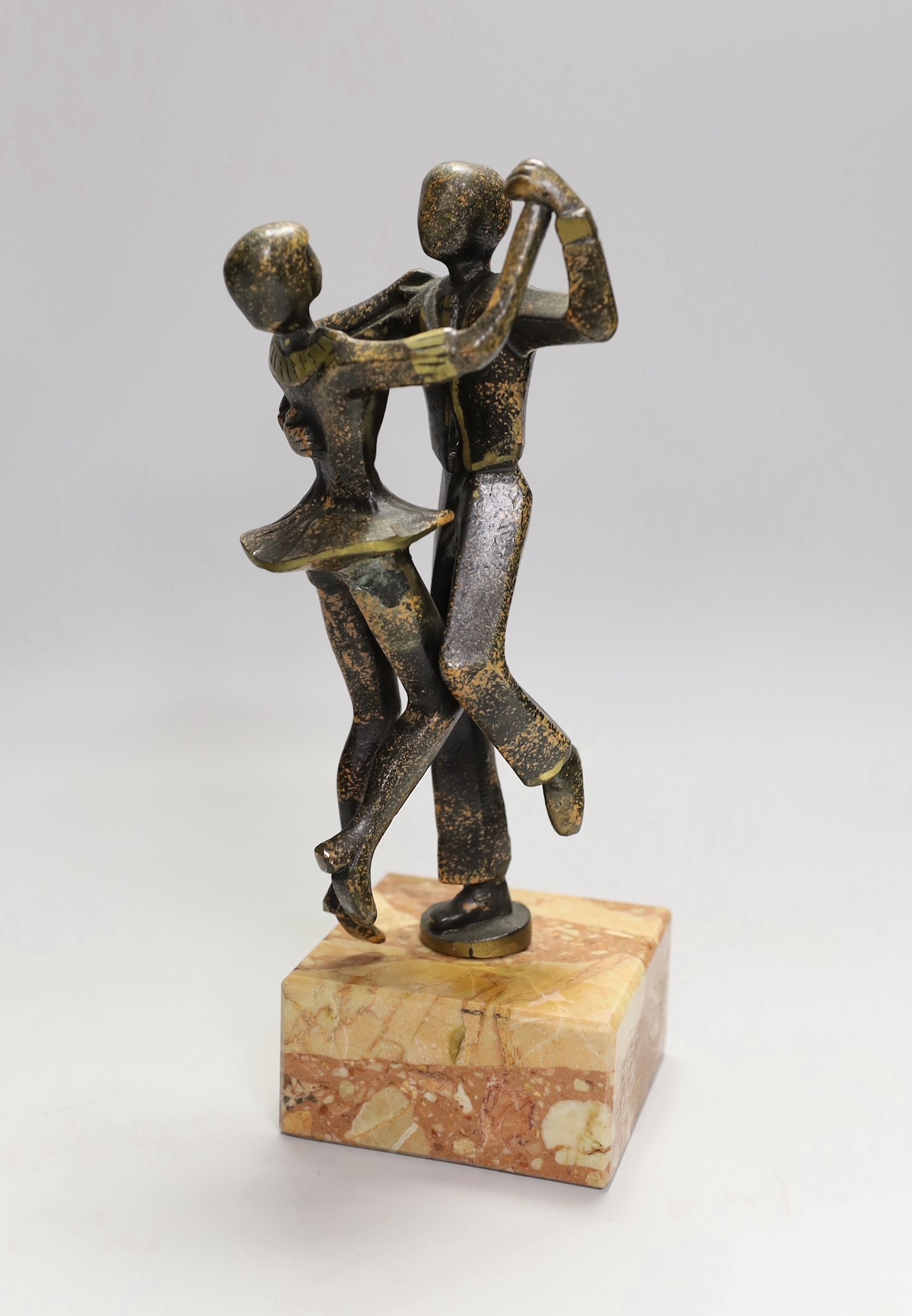 A modern bronze of dancers on marble base, 23cm